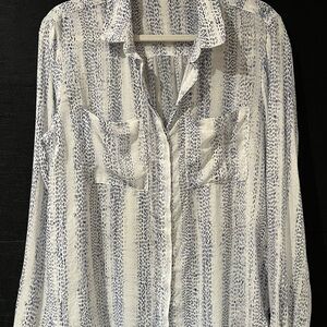 Cloth & Stone Navy and White sheer Patterned Shirt